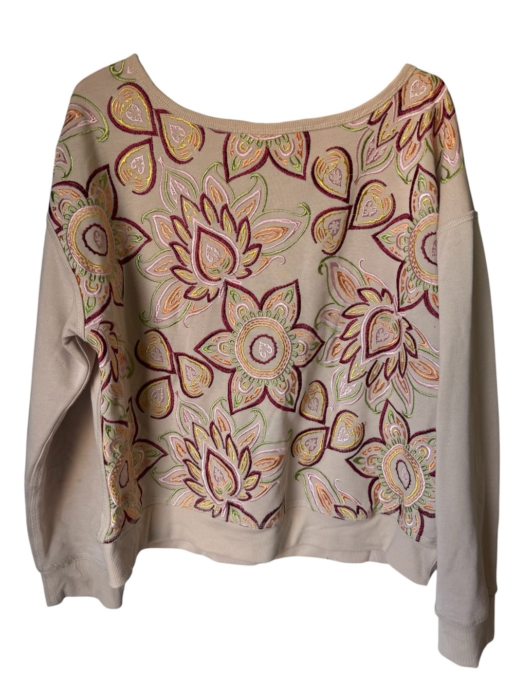 High End TINY Beige / Pink Floral Embroidered Women’s Sweatshirt Women’s XL